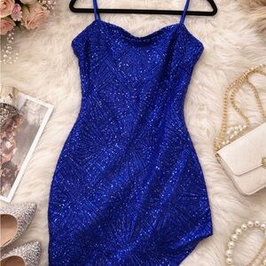 City Studio Blue Sequin Mini Dress Size 15/16 Sparkly Party Cocktail Dress NWT